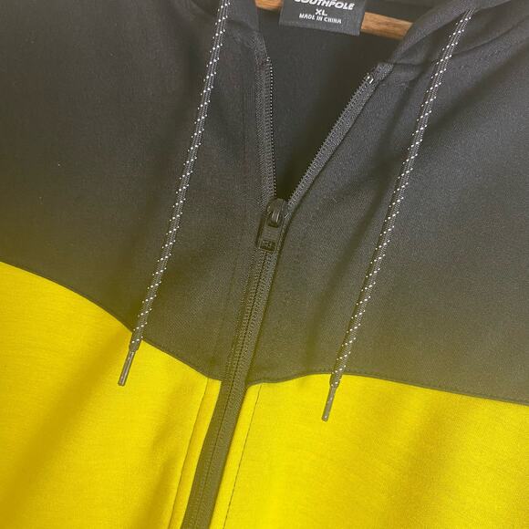 Southpole Men's Sz XL Black Yellow Full Zip Hoodie Pockets Drawstring Sweatshirt - Picture 6 of 12